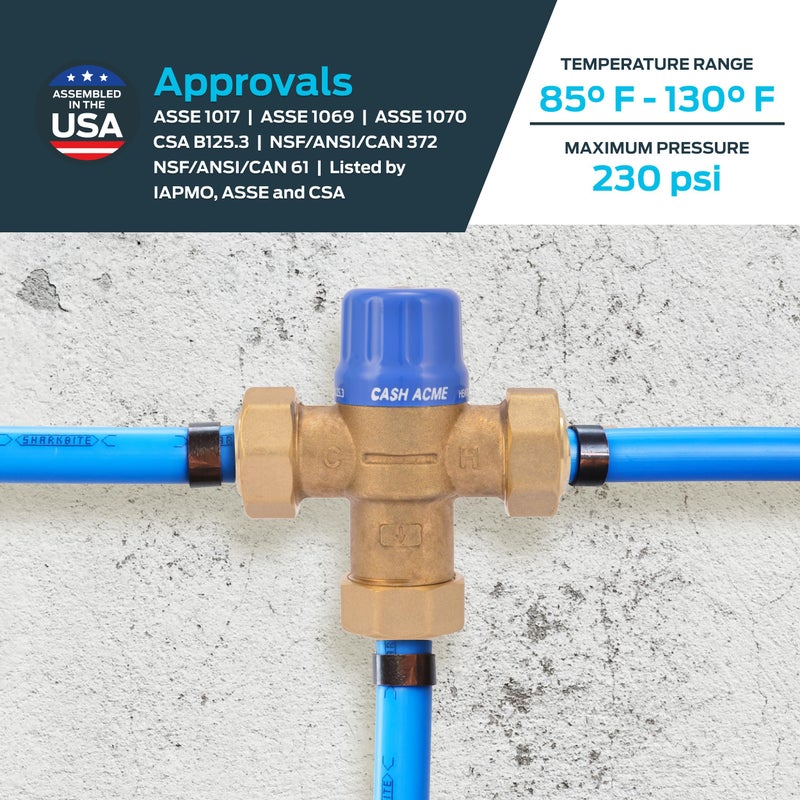 Cash Acme 3/4 Inch HG110 Crimp Thermostatic Mixing Valve with Barb Connections and Integral Checks, Brass Plumbing Fitting, 24507 - Image 4